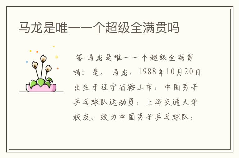 马龙是唯一一个超级全满贯吗