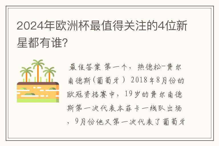 2024年欧洲杯最值得关注的4位新星都有谁?