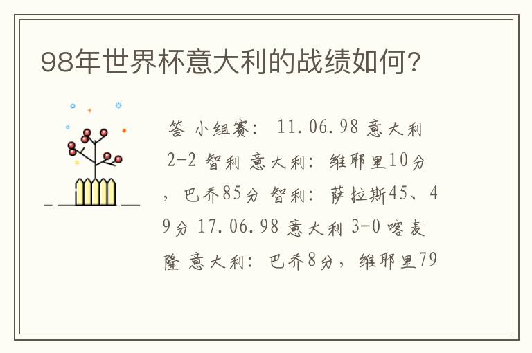98年世界杯意大利的战绩如何?