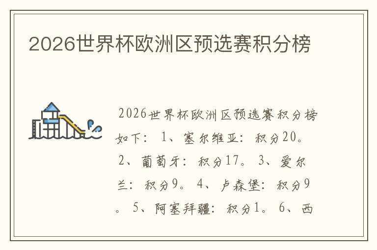 2026世界杯欧洲区预选赛积分榜