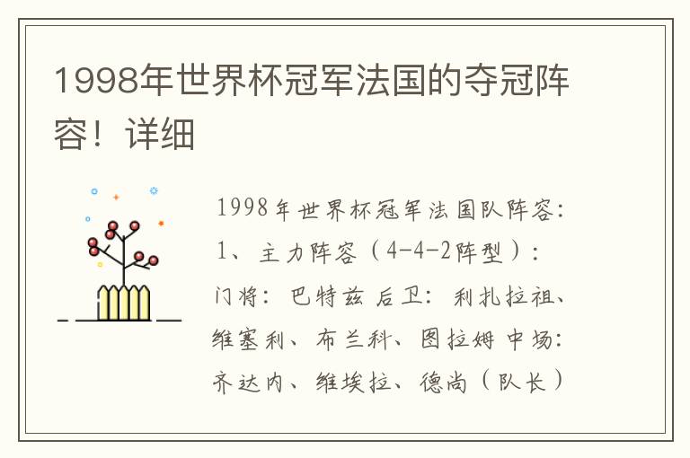 1998年世界杯冠军法国的夺冠阵容！详细