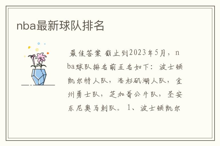 nba最新球队排名