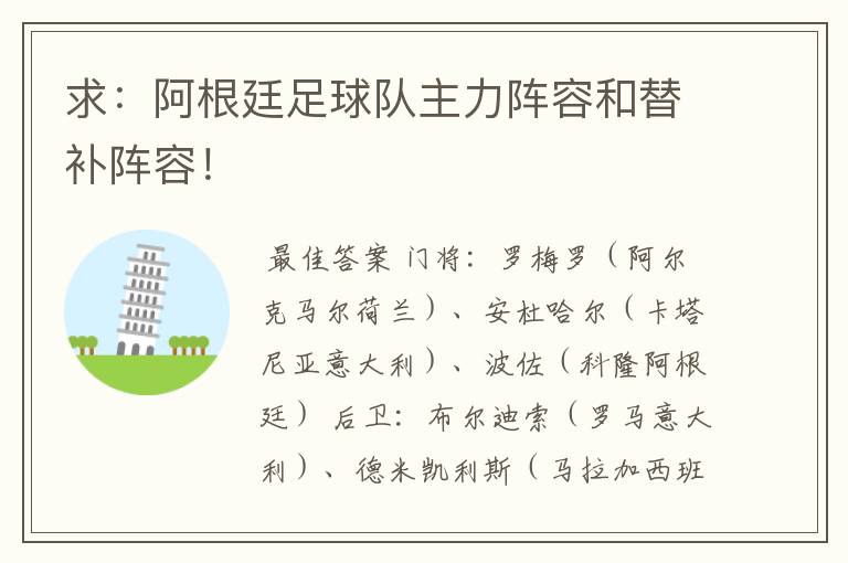 求:阿根廷足球队主力阵容和替补阵容!