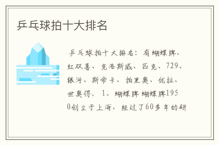 乒乓球拍十大排名