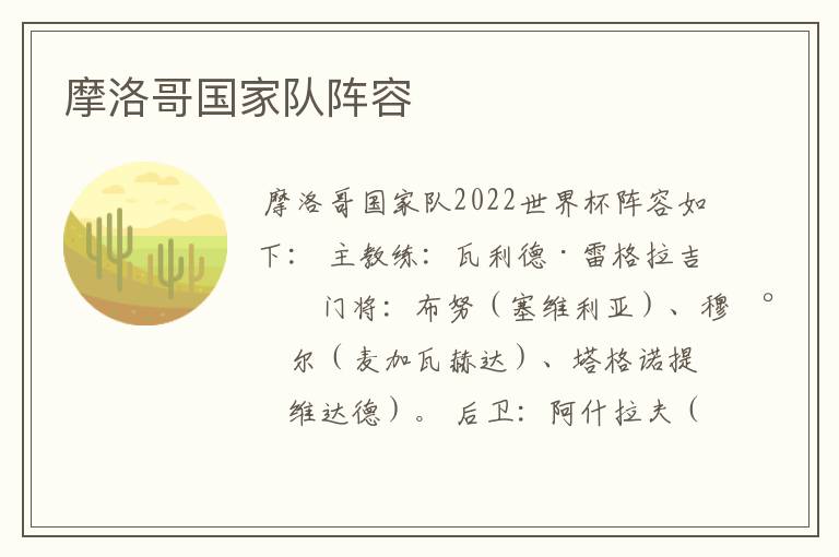 摩洛哥国家队阵容