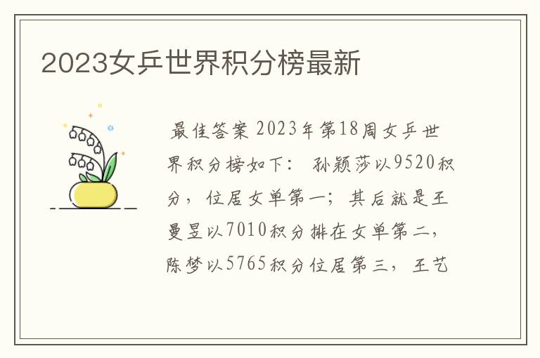 2023女乒世界积分榜最新