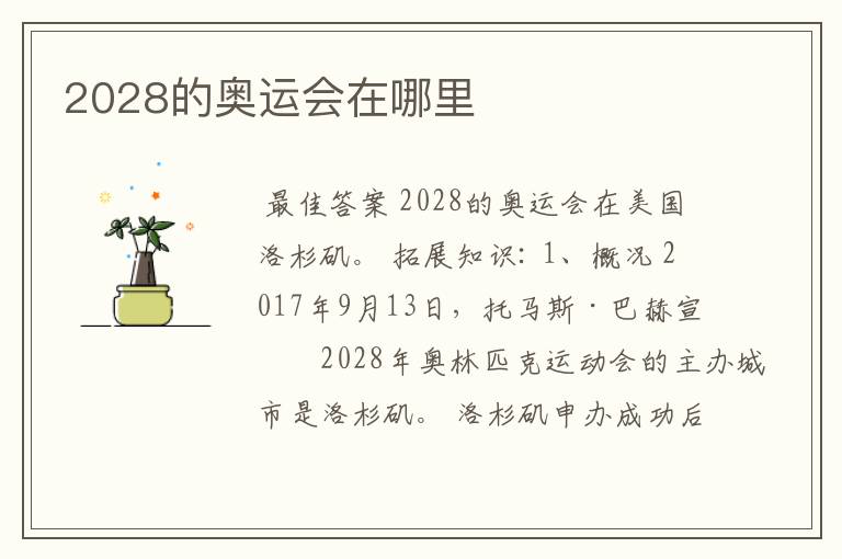 2028的奥运会在哪里