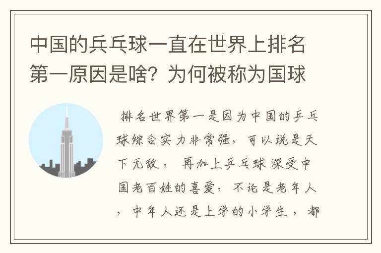 中国的兵乓球一直在世界上排名第一原因是啥?为何被称为国球?