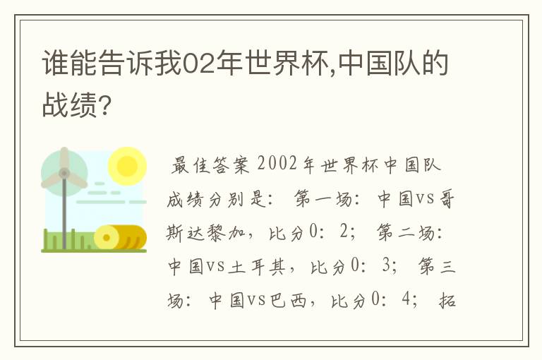 谁能告诉我02年世界杯,中国队的战绩?