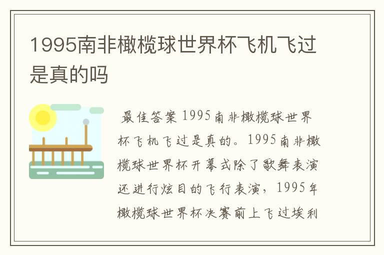 1995南非橄榄球世界杯飞机飞过是真的吗