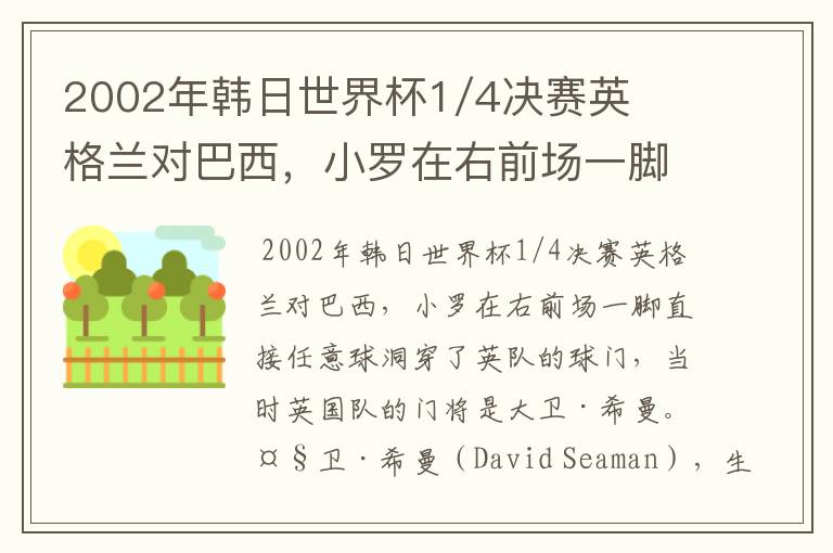 2002年韩日世界杯1/4决赛英格兰对巴西,小罗在右前场一脚直接任意球洞穿了英队的球门,问当时英队的门将是