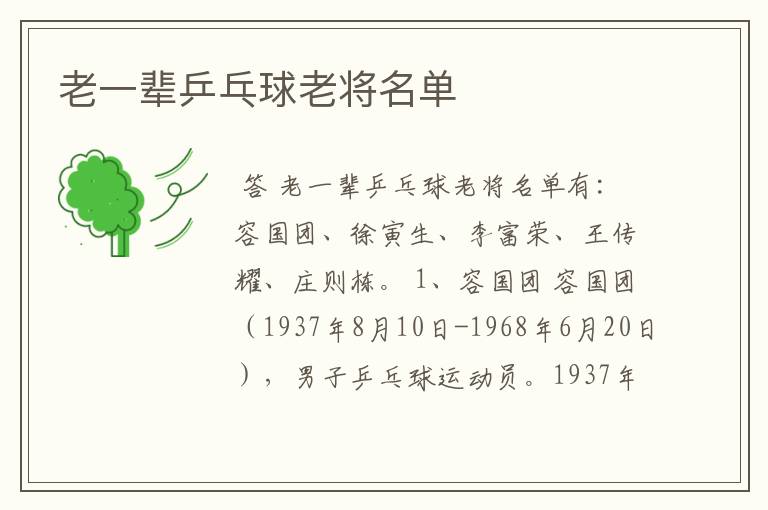 老一辈乒乓球老将名单