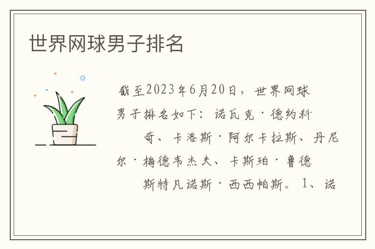 世界网球男子排名
