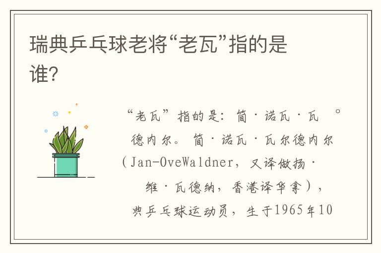 瑞典乒乓球老将“老瓦”指的是谁?