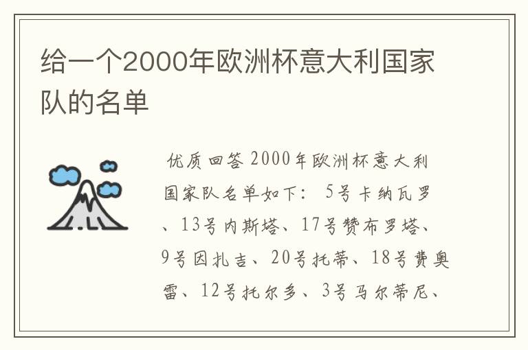 给一个2000年欧洲杯意大利国家队的名单