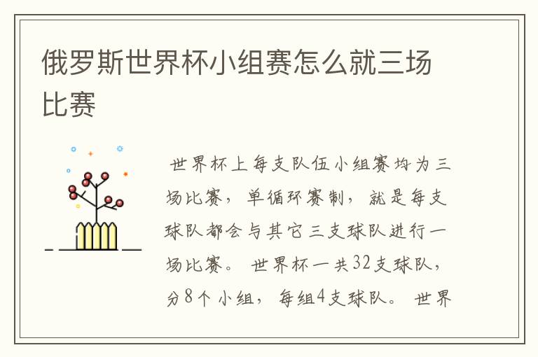 俄罗斯世界杯小组赛怎么就三场比赛