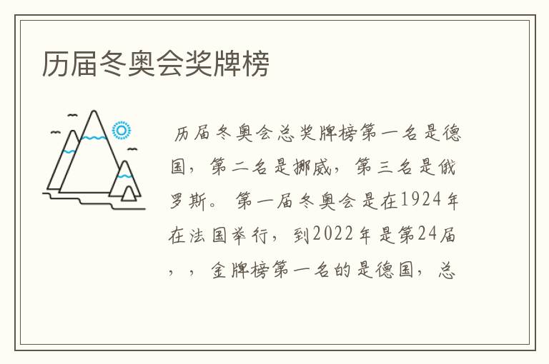 历届冬奥会奖牌榜