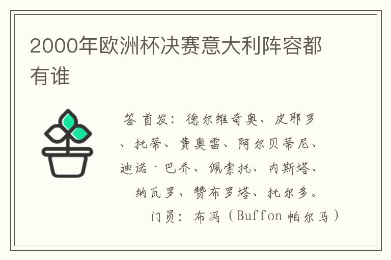 2000年欧洲杯决赛意大利阵容都有谁