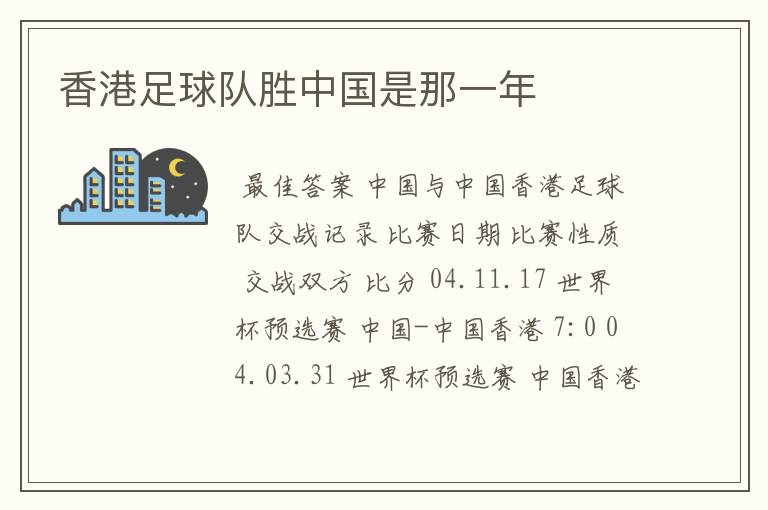 香港足球队胜中国是那一年