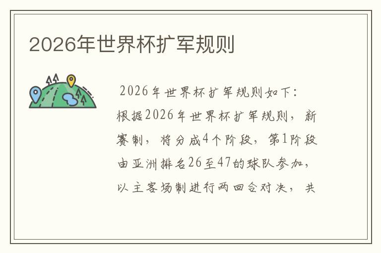 2026年世界杯扩军规则