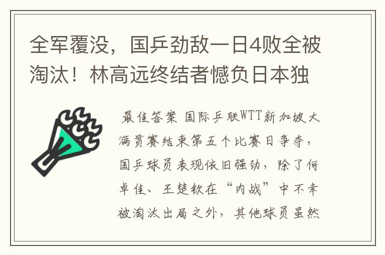 全军覆没,国乒劲敌一日4败全被淘汰!林高远终结者憾负日本独苗