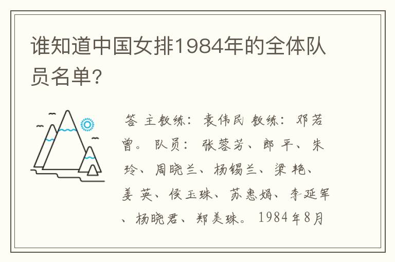 谁知道中国女排1984年的全体队员名单?