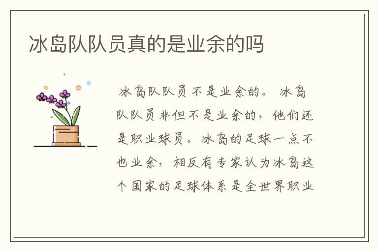 冰岛队队员真的是业余的吗
