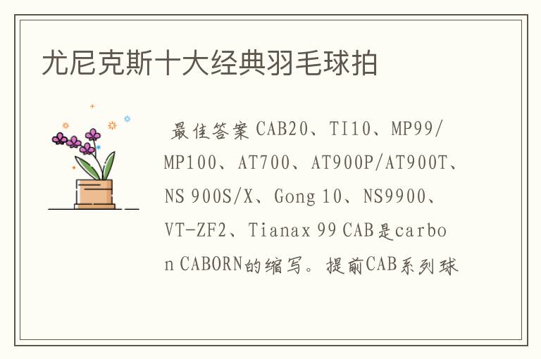 尤尼克斯十大经典羽毛球拍