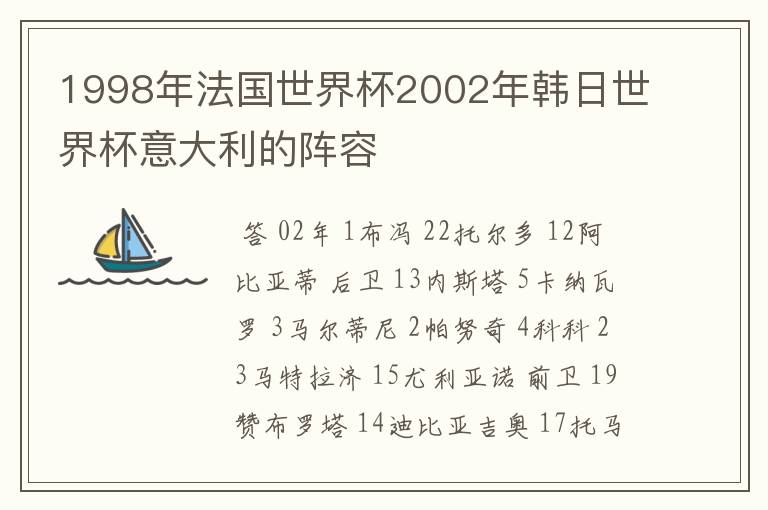 1998年法国世界杯2002年韩日世界杯意大利的阵容
