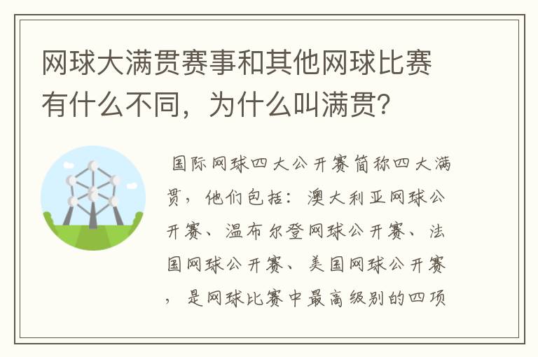 网球大满贯赛事和其他网球比赛有什么不同,为什么叫满贯?