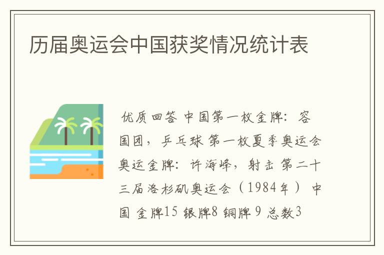 历届奥运会中国获奖情况统计表
