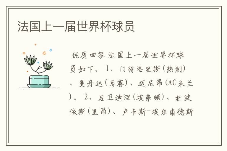 法国上一届世界杯球员