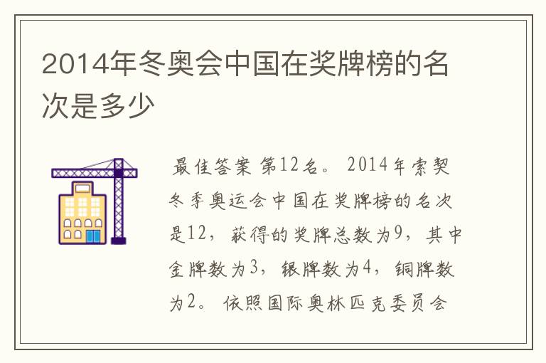 2014年冬奥会中国在奖牌榜的名次是多少