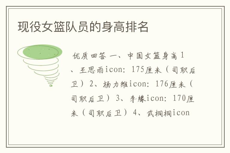 现役女篮队员的身高排名