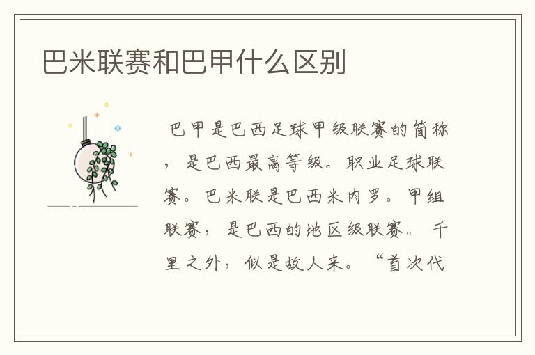 巴米联赛和巴甲什么区别