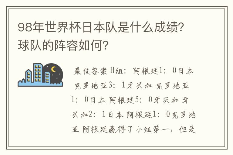 98年世界杯日本队是什么成绩?球队的阵容如何?