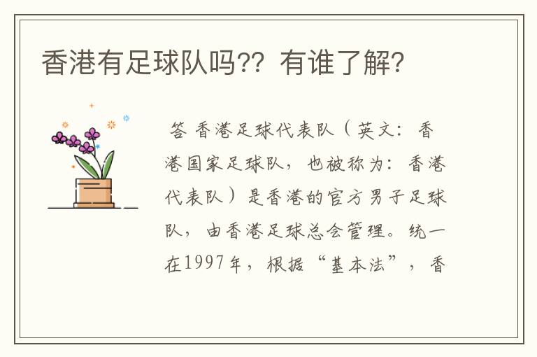 香港有足球队吗??有谁了解?