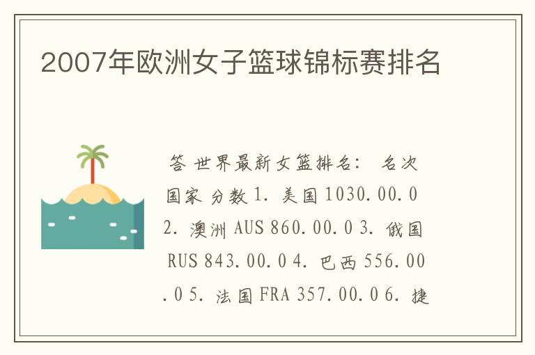 2007年欧洲女子篮球锦标赛排名