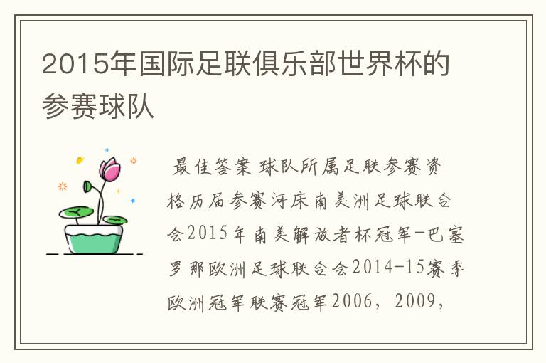 2015年国际足联俱乐部世界杯的参赛球队