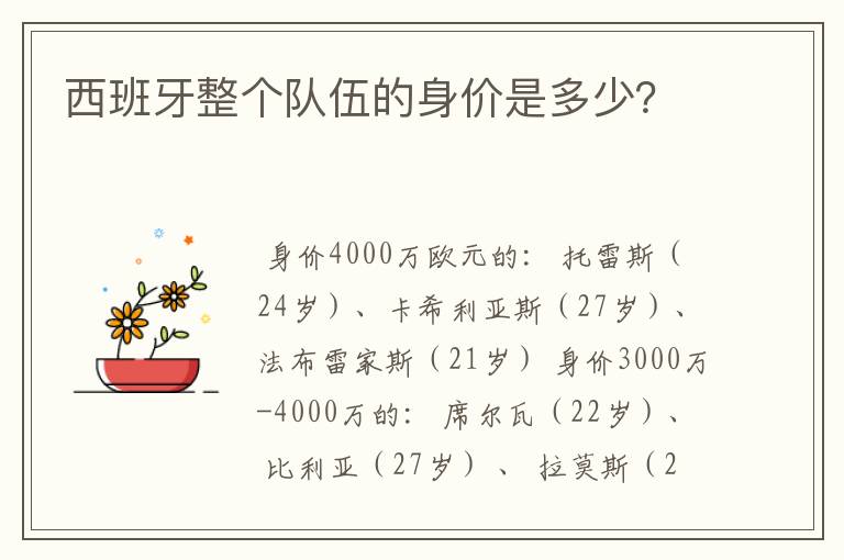 西班牙整个队伍的身价是多少？
