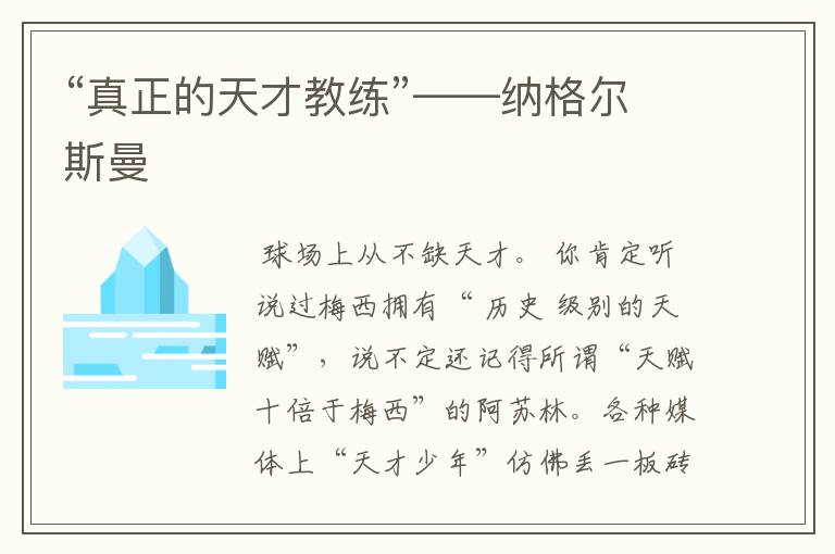 “真正的天才教练”——纳格尔斯曼