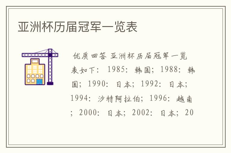 亚洲杯历届冠军一览表