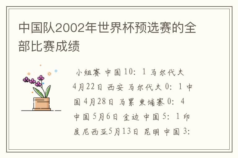 中国队2002年世界杯预选赛的全部比赛成绩
