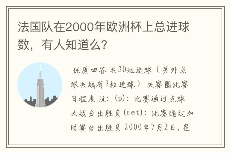 法国队在2000年欧洲杯上总进球数,有人知道么?