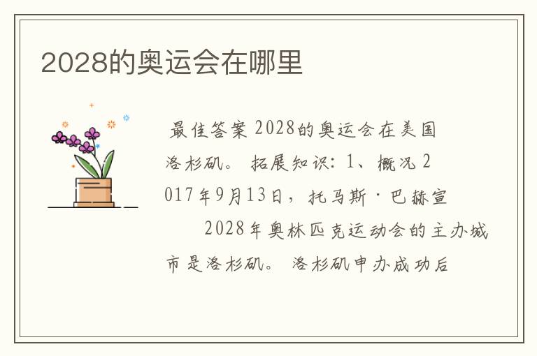 2028的奥运会在哪里