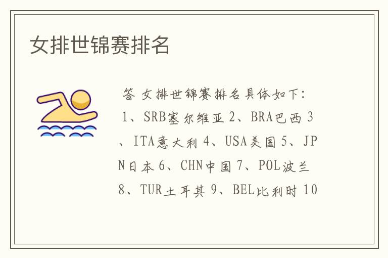 女排世锦赛排名