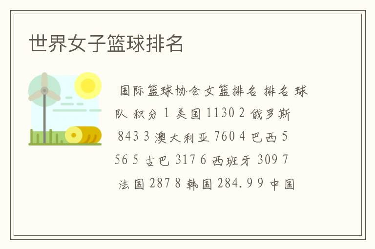 世界女子篮球排名