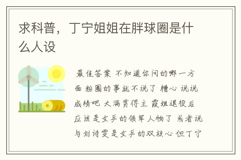 求科普,丁宁姐姐在胖球圈是什么人设
