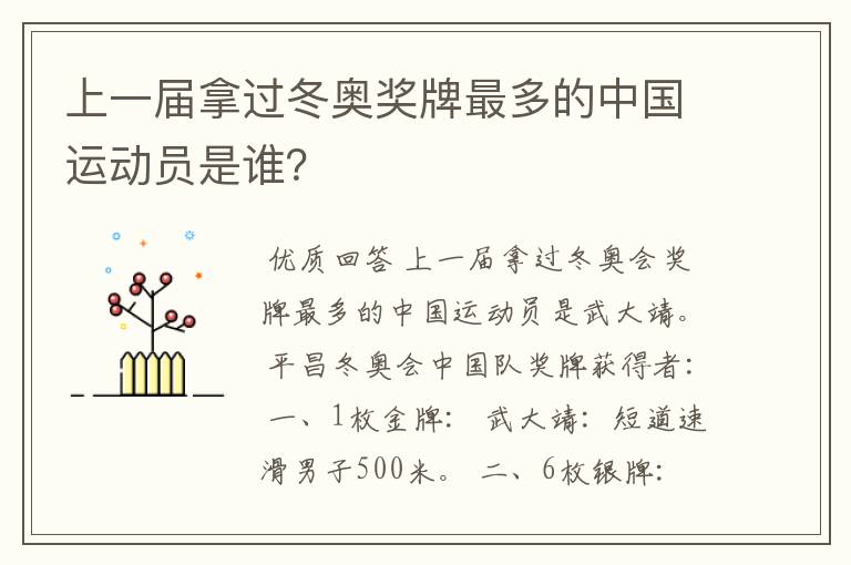上一届拿过冬奥奖牌最多的中国运动员是谁?