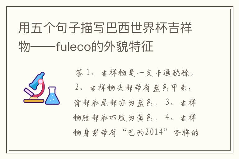 用五个句子描写巴西世界杯吉祥物——fuleco的外貌特征